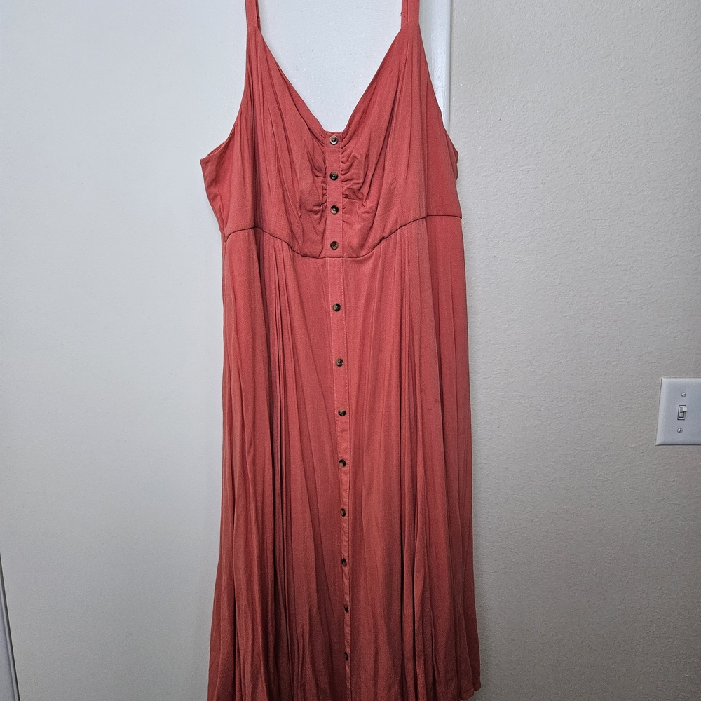 Torrid Orange Pink Buttoned Midi Sundress